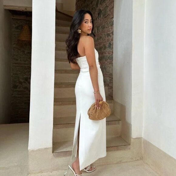 ZARA dress bodycon strapless sleeveless tailored midi white wedding party - Picture 8 of 8